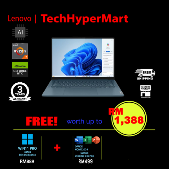 Lenovo Yoga Pro 7 14AHP9 83E30055MJ-W11P 14.5" Laptop/ Notebook (Ryzen 7 8845HS, 16GB, 1TB, NV RTX3050, W11P, Off Home 2024 + Off 365 Basic, AI Chip)