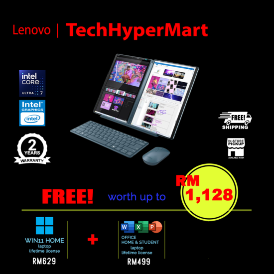 Lenovo Yoga Book 9 13IMU9 83FF002AMJ 13.3" Laptop/ Notebook (Ultra 7 155U, 32GB, 1TB, Intel, W11H, Off H&S, Touchscreen, Pen)