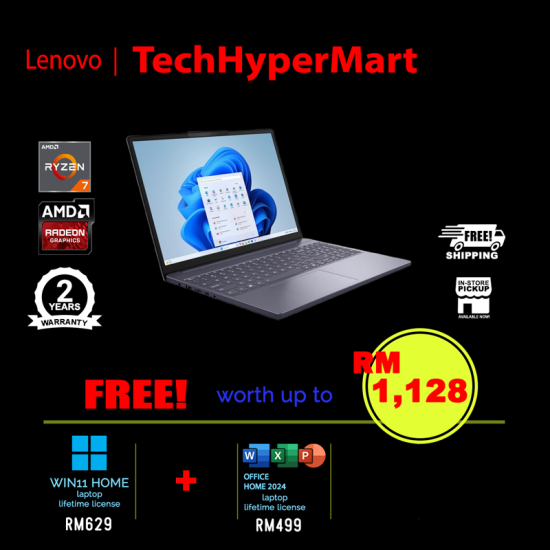 Lenovo IdeaPad Slim 3 15ARP10 83K700R7MJ 15.3" Laptop/ Notebook (Ryzen 7 170, 16GB, 512GB, AMD Radeon, W11H, Off Home 2024 + Off 365 Basic)