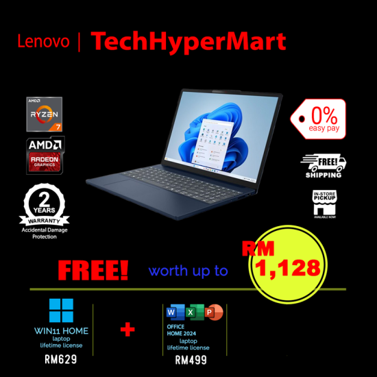 Lenovo IdeaPad Slim 3 15ARP10 83K700R8MJ-1-W11-EPP 15.3" Laptop/ Notebook (Ryzen 7 170, 16GB, 1TB, AMD Radeon, W11H, Off Home 2024 + Off 365 Basic)