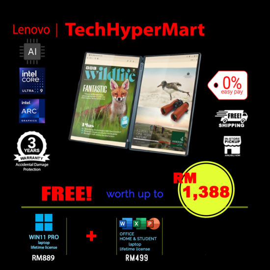 Lenovo Yoga Book 9 14IAH10 83KJ0036MJ-2-W11P-EPP 14" Laptop/ Notebook (Ultra 9 285H, 32GB, 2TB, Intel Arc, W11P, Off Home 2024 + Off 365 Basic, Touchscreen, AI Chip)