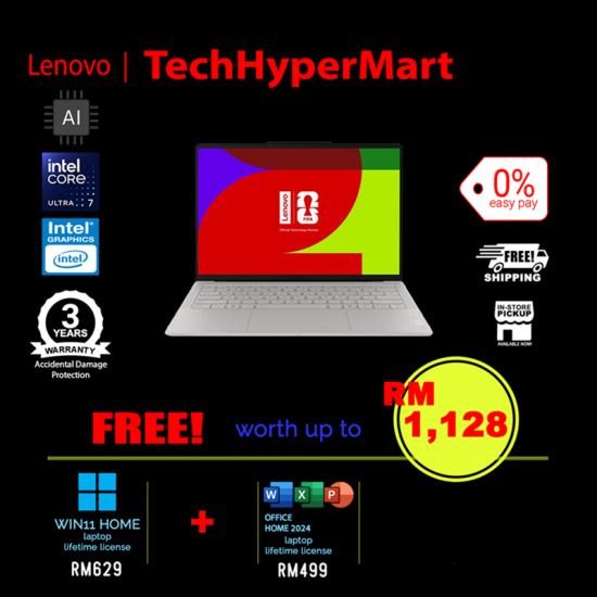 Lenovo Yoga Slim 7 Ultra 14IPH11 83QK004JMJ-2-W11-EPP 14" Laptop/ Notebook (Ultra 7 355, 32GB, 2TB, Intel, W11H, Off Home 2024 + Off 365 Basic, Touch, AI)