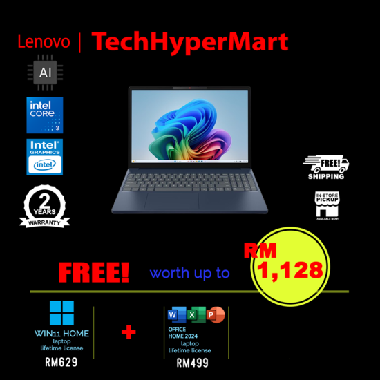 Lenovo IdeaPad Slim 3 15IWC11 83RR00A5MJ 15.3" Laptop/ Notebook (Core 3 304, 8GB, 512GB, Intel, W11H, Off Home 2024 + Off 365 Basic, AI)