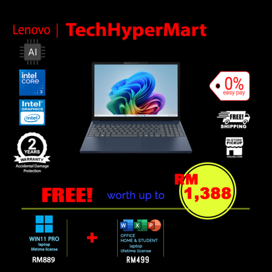 Lenovo IdeaPad Slim 3 15IWC11 83RR00A5MJ-1-W11P-EPP 15.3" Laptop/ Notebook (Core 3 304, 8GB, 1TB, Intel, W11P, Off Home 2024 + Off 365 Basic, AI)