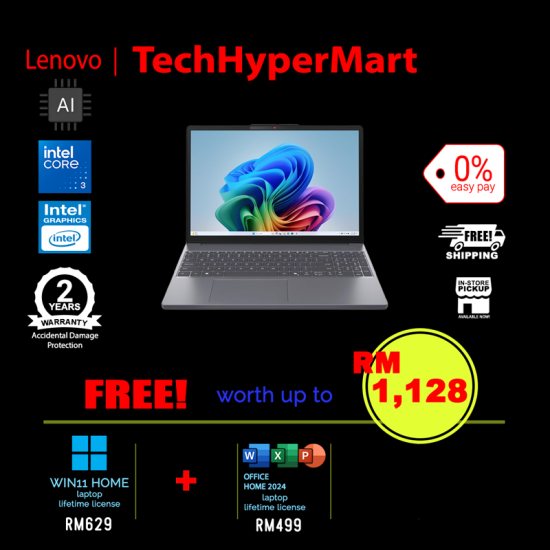 Lenovo IdeaPad Slim 3 15IWC11 83RR00A6MJ-1-W11-EPP 15.3" Laptop/ Notebook (Core 3 304, 8GB, 1TB, Intel, W11H, Off Home 2024 + Off 365 Basic, AI)