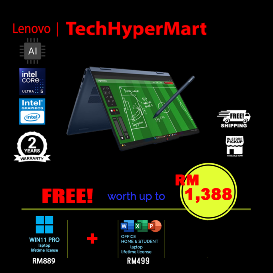 Lenovo IdeaPad 5 2-in-1 14IPH11 83UG004MMJ-W11P 14" Laptop/ Notebook (Ultra 5 322, 16GB, 512GB, Intel, W11P, Off Home 2024 + Off 365 Basic, Touch, AI)