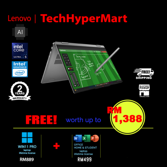 Lenovo IdeaPad 5 2-in-1 14IPH11 83UG004NMJ-W11P 14" Laptop/ Notebook (Ultra 5 322, 16GB, 512GB, Intel, W11P, Off Home 2024 + Off 365 Basic, Touch, AI)