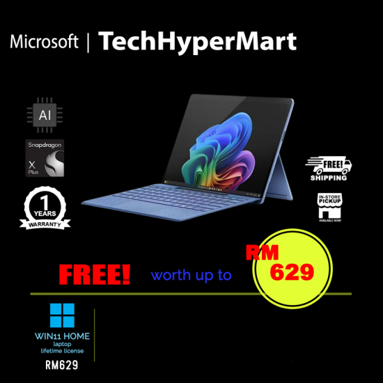 Microsoft Surface Pro 11th 13" Copilot+ PC (Snapdragon X Plus 10C, 16GB, 512GB, Qualcomm Adreno, W11H, Touchscreen, AI Chip)