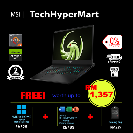 MSI Alpha 17 C7VG-025MY-2-W11-EPP 17.3" Laptop/ Notebook (Ryzen 9 7945HX, 16GB, 2TB, NV RTX4070, W11H, 240Hz, Off H&S)