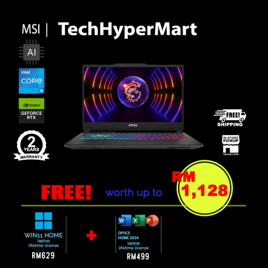 MSI Cyborg 15 A13VE-2215MY 15.6" Laptop/ Notebook (i5-13420H, 16GB, 512GB, NV RTX4050, W11H, Off Home 2024, 144Hz, AI Chip)
