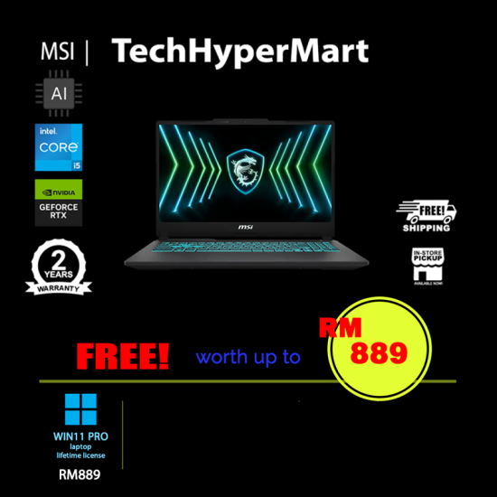 MSI Cyborg 15 Black Edition A13VE-2412MY-24-W11P 15.6" Laptop/ Notebook (i5-13420H, 24GB, 512GB, NV RTX4050, W11P, AI)