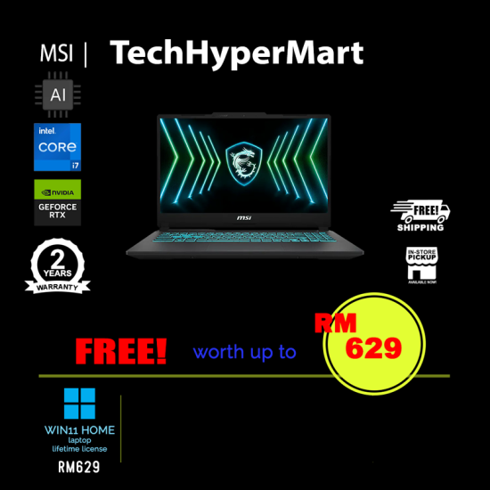MSI Cyborg 15 Black Edition A13VE-2476MY-24-W11 15.6" Laptop/ Notebook (i7-13620H, 24GB, 512GB, NV RTX4050, W11H, AI)