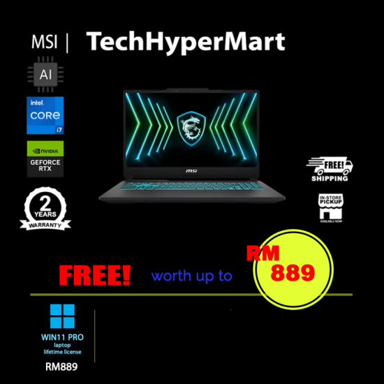 MSI Cyborg 15 Black Edition A13VE-2476MY-W11P 15.6" Laptop/ Notebook (i7-13620H, 16GB, 512GB, NV RTX4050, W11P, AI)