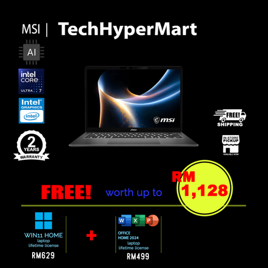 MSI Prestige 14 AI+ D3MG-225MY 14" Laptop/ Notebook (Ultra 7 355, 32GB, 1TB, Intel, W11H, Off Home 2024, AI)