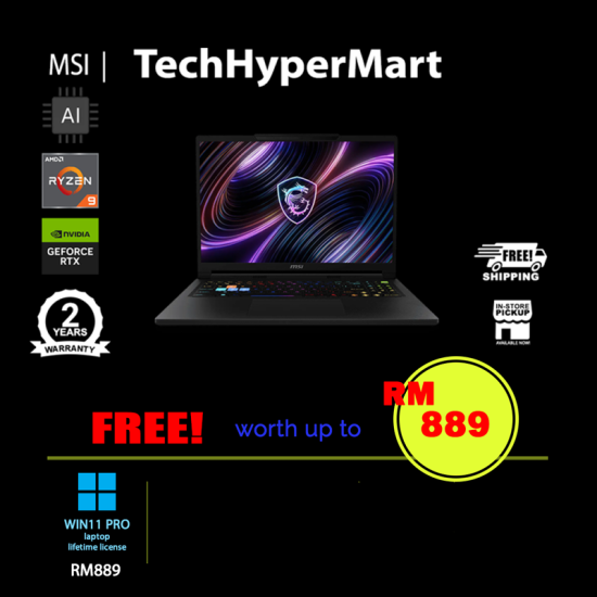 MSI Raider A16 HX B8WH-026MY-W11P 16" Laptop/ Notebook (Ryzen 9 8940HX, 16GB, 1TB, NV RTX5070Ti, W11P, AI)