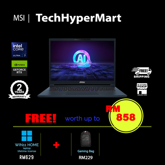 MSI Stealth 14 AI Studio A1VEG-060MY-64-W11 14" Laptop/ Notebook (Ultra 7 155H, 64GB, 1TB, NV RTX4050, W11H, 165Hz)
