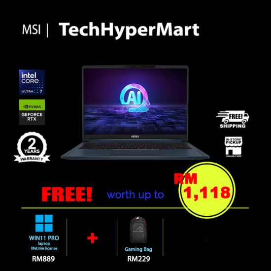 MSI Stealth 16 AI Studio A1VFG-074MY-64-W11P 16" Laptop/ Notebook (Ultra 7 155H, 64GB, 1TB, NV RTX4060, W11P, 240Hz)