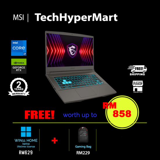 MSI Thin 15 B12UC-1498MY-32-W11 15.6" Laptop/ Notebook (i7-12650H, 32GB, 512GB, NV RTX3050, W11H, 144Hz)