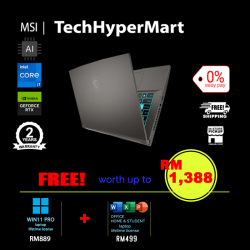 MSI Thin 15 B13UC-3439MY-48-1-W11P-EPP 15.6" Laptop/ Notebook (i7-13620H, 48GB, 1TB, NV RTX3050, W11P, Off Home 2024, AI)