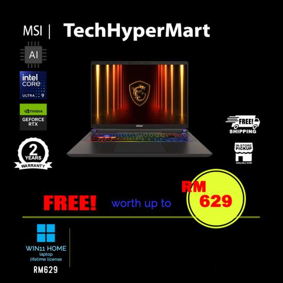 MSI Vector 16 HX AI A2XWJG-478MY-64-W11 16" Laptop/ Notebook (Ultra 9 275HX, 64GB, 1TB, NV RTX5090, W11H, 240Hz, AI Chip)