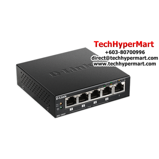 D-Link DGS-1005P Unmanaged Switches (5 Port, Gigabit Ethernet, Power over Ethernet)