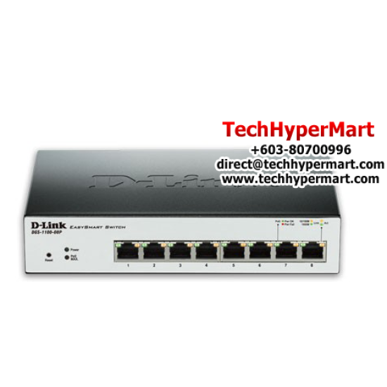 D-Link DGS-1100-08P EasySmart Switches (8 Port, 10/100/1000MbpsLink Speed, PoE Support)
