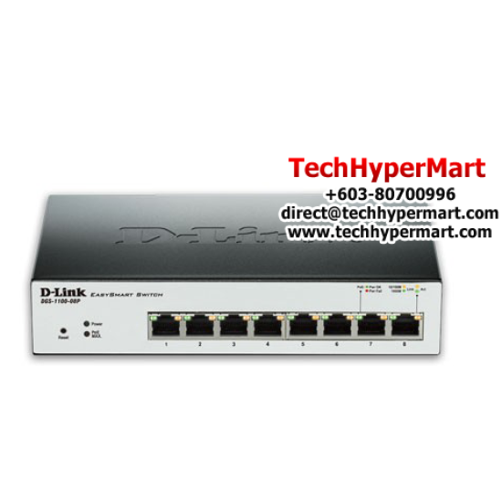 D-Link DGS-1100-08P EasySmart Switches (8 Port, 10/100/1000MbpsLink Speed, PoE Support)