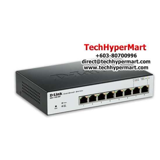 D-Link DGS-1100-08P EasySmart Switches (8 Port, 10/100/1000MbpsLink Speed, PoE Support)