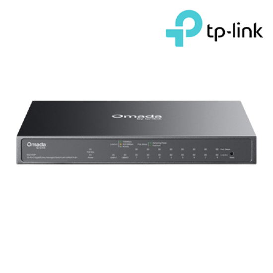 TP-Link ES210GP Managed Switch (10-Port, 8× 10/100/1000 Mbps PoE+ RJ45 Ports)