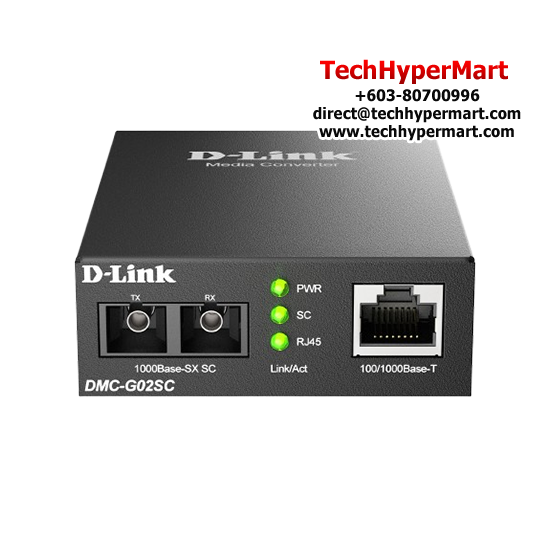 D-Link DMC-G02SC Media Convertors (1 x 10/100/1000Base-T port, Multi-mode Fiber, Gigabit Ethernet)