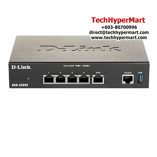 D-Link DSR-250V2 Wireless Router (3 x 10/100/1000 Mbps LAN ports, 3 x Gigabit Ethernet LAN, 950 Mbps)