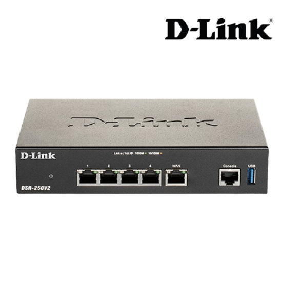 D-Link DSR-250V2 Wireless Router (3 x 10/100/1000 Mbps LAN ports, 3 x Gigabit Ethernet LAN, 950 Mbps)