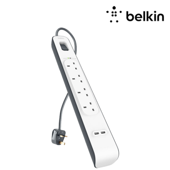 Belkin 4-Way Surge Protector (BSV401sa2M, Four AC Outlets, Dual Port USB Charging)