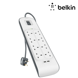 Belkin 8-Way Surge Protector (BSV804sa2M, Eight AC Outlets, Dual Port USB Charging)