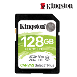 Kingston Canvas Select Plus SD Card (SDS2/128GB, 128GB Capacity, 100MB/s Read, 85MB Write, exFAT)