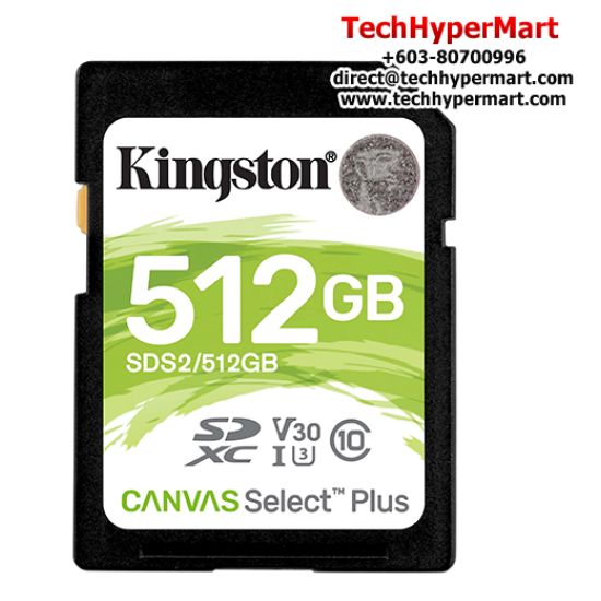 Kingston Canvas Select Plus SD Card (SDS2/512GB, 512GB Capacity, 100MB/s Read, 85MB Write, exFAT)