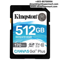 Kingston Canvas Go! Plus SD Card (SDG3/512GB, 512GB, 170MB/s read, 90MB/s write, exFAT)