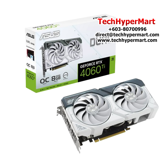 Asus DUAL-RTX4060TI-O8G-WHITE Graphic Card (NVIDIA GeForce RTX 4060Ti, 8GB GDDR6, PCI Express 4.0, 128-bit)