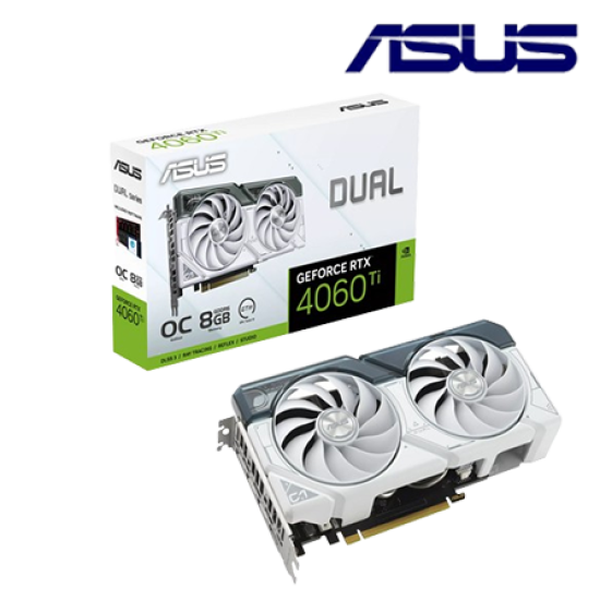 Asus DUAL-RTX4060TI-O8G-WHITE Graphic Card (NVIDIA GeForce RTX 4060Ti, 8GB GDDR6, PCI Express 4.0, 128-bit)