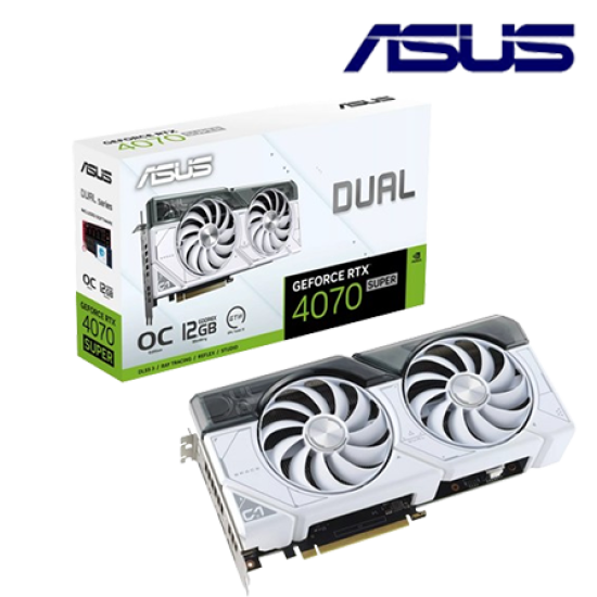 Asus DUAL-RTX4070S-O12G-WHITE Graphic Card (NVIDIA GeForce RTX 4070 SUPER, 12GB GDDR6X, PCI Express 4.0, 192-bit)