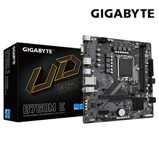 Gigabyte B760M-E Motherboard (Micro-ATX Form Factor, Intel B760 Chipset, Soket LGA1700, 2 x DDR5 up to 96GB)