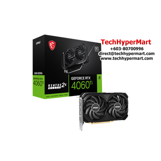 MSI RTX 4060 TI VENTUS 2X BLACK 8G OC Graphic Card (NVIDIA GeForce RTX 4060Ti, GDDR6, PCI Express 4.0, 128-bit)