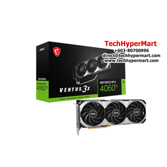 MSI RTX 4060 TI VENTUS 3X 8G OC Graphic Card (NVIDIA GeForce RTX 4060Ti, GDDR6, PCI Express 4.0, 128-bit) MSI RTX 4060 TI VENTUS 3X 8G OC Graphic Card (NVIDIA GeForce RTX 4060Ti, GDDR6, PCI Express 4.0, 128-bit)