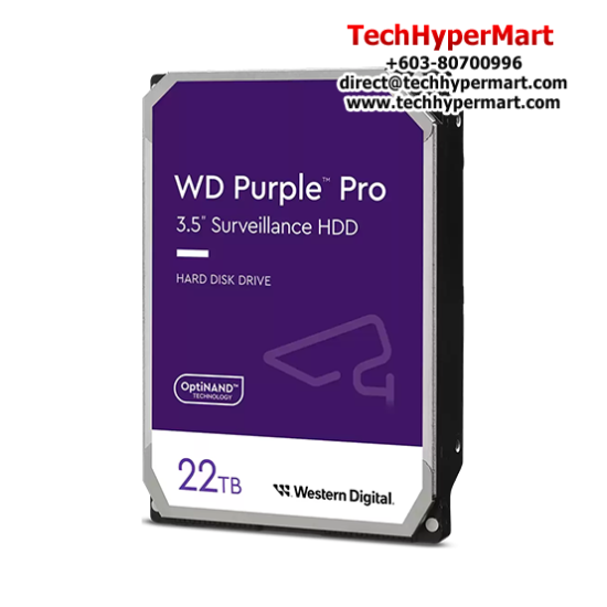 WD Purple Pro 3.5" 22TB Surveillance Hard Drive (WD221PURP) (22TB Capacity, SATA 6 Gb/s, 5400 RPM, 512MB Cache)