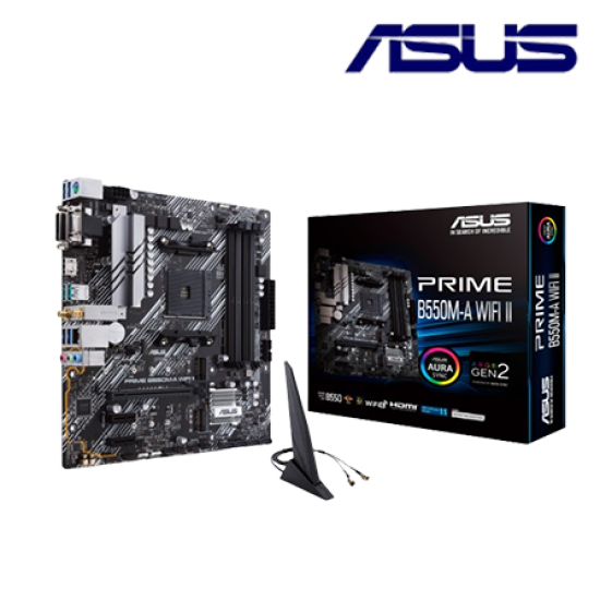 Asus PRIME B550M-A WIFI II Motherboard (Micro-ATX, AMD B550 Chipset, Socket AM4, DDR5 memory compatibility) Asus PRIME B550M-A WIFI II Motherboard (Micro-ATX, AMD B550 Chipset, Socket AM4, DDR5 memory compatibility)