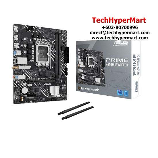 Asus PRIME H610M-F WIFI D4 Motherboard (Micro-ATX, Intel H610 Chipset, Socket LGA1700, DDR4 memory compatibility) Asus PRIME H610M-F WIFI D4 Motherboard (Micro-ATX, Intel H610 Chipset, Socket LGA1700, DDR4 memory compatibility)