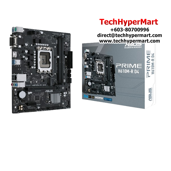 Asus PRIME H610M-R D4 Motherboard (mATX, Intel H610 Chipset, Socket LGA1700, DDR4 memory compatibility) Asus PRIME H610M-R D4 Motherboard (mATX, Intel H610 Chipset, Socket LGA1700, DDR4 memory compatibility)