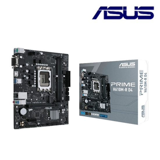Asus PRIME H610M-R D4 Motherboard (mATX, Intel H610 Chipset, Socket LGA1700, DDR4 memory compatibility) Asus PRIME H610M-R D4 Motherboard (mATX, Intel H610 Chipset, Socket LGA1700, DDR4 memory compatibility)