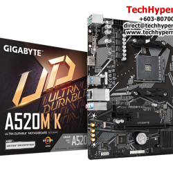 Gigabyte A520M-K Motherboard (Micro-ATX Form Factor, AMD A520 Chipset, Soket AM5, 2 x DDR4 up to 64GB)