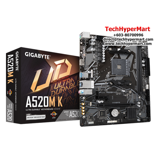 Gigabyte A520M-K Motherboard (Micro-ATX Form Factor, AMD A520 Chipset, Soket AM5, 2 x DDR4 up to 64GB)